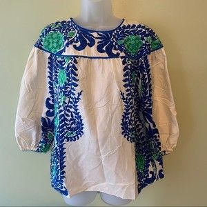 Anna Sui for Anthropologie Mako Peasant Silk Top